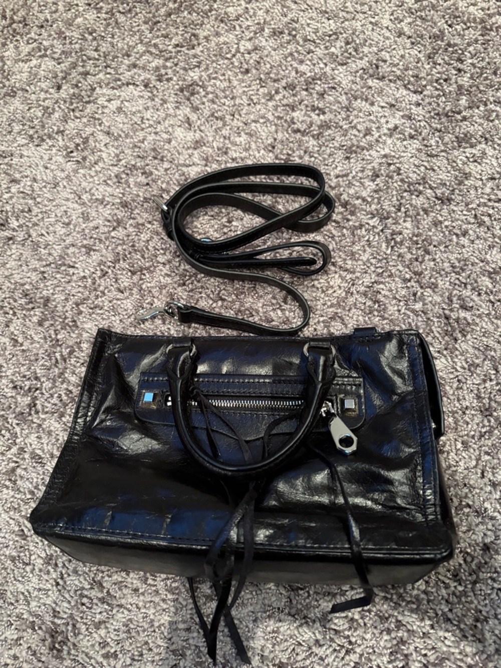 Rebecca Minkoff Black Patent Leather Satchel with Removable Strap